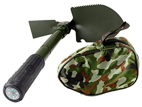 5 in 1 Folding Camp Shovel, Hoe, Compass, Saw and Bottle Opener with Free Compact Carrying Case