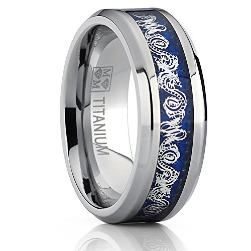 8mm mens titanium wedding band ring with dragon design over