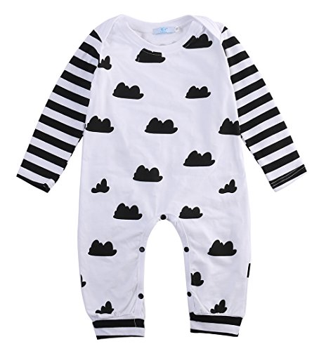 Baby Girl Boy Clothes Striped Bodysuit Romper Sleepwear Pajamas Outfits Costume (0-3 Months, White)