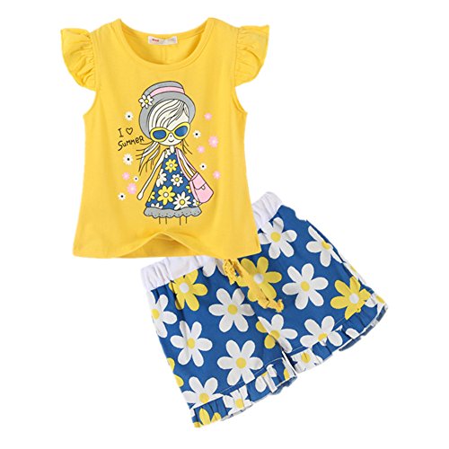 LittleSpring Little Girls' Shorts Set Little Girl Printing