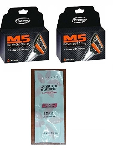 Personna M5 Magnum 5 Refill Razor Blade Cartridges, 4 ct. (Pack of 2) with FREE Loving Color trial size conditioner