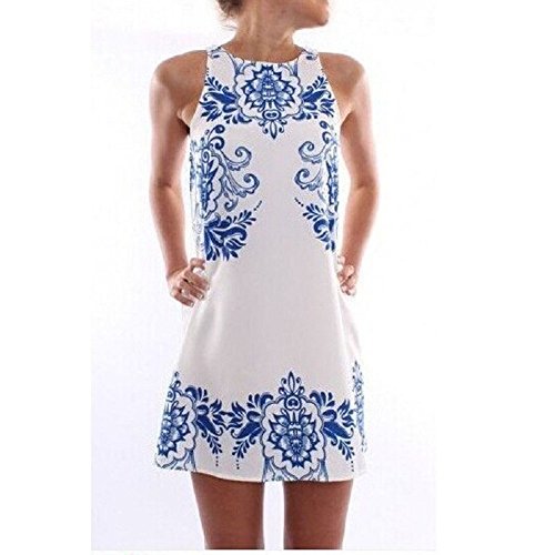 Women Sleeveless Dresses, Misaky Reto Porcelain Print Party Short Dress