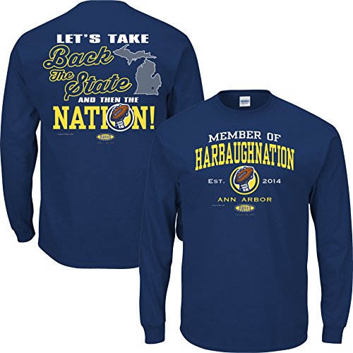 Michigan Wolverines Fans. Harbaughnation Navy Long Sleeve T-Shirt (Sm-5X)