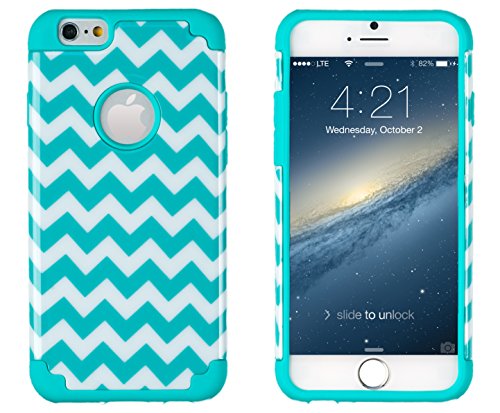 iPhone 6, DandyCase 2in1 Hybrid High Impact Hard Aqua & White Chevron Pattern + Silicone Case Case Cover For Apple iPhone 6 (4.7