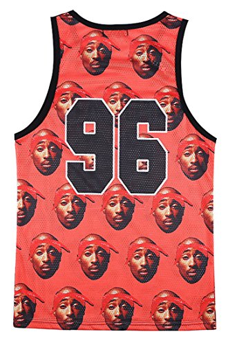 

Agatha Garcia Men's Tupac Number 96 Vertical Stripe Print Graphic Mesh Tank