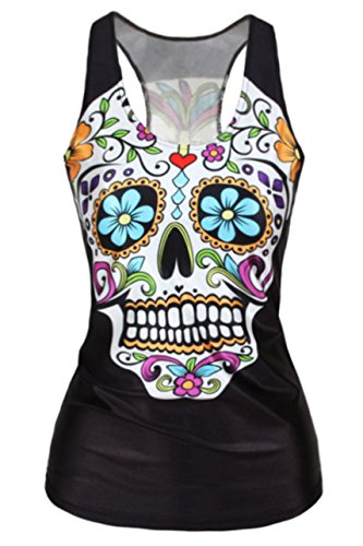Honeystore Women's Skeleton Skull Digital Printed Sleeveless T Shirt Vest Tank Tops