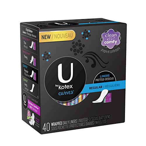 U by Kotex Curves Regular Panty Liners, Unscented, 40 Count