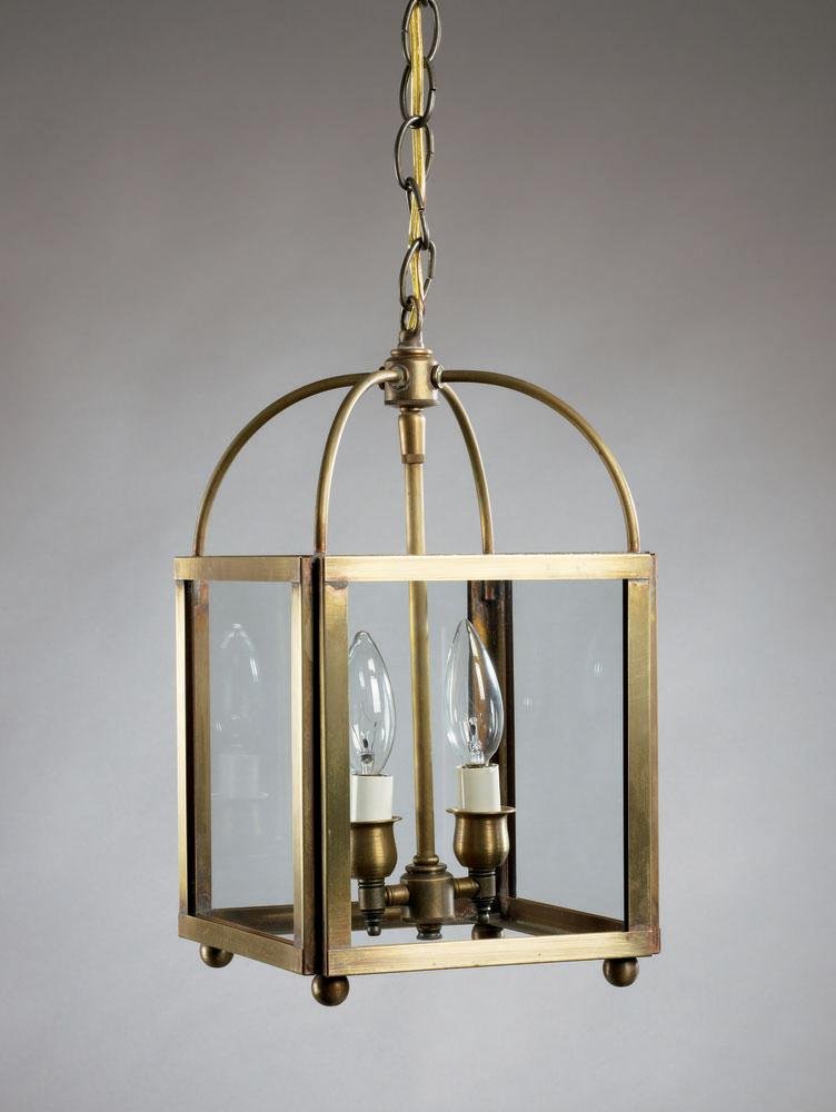 

Square Corners Hanging Antique Copper 2 Candelabra Sockets Clear Glass