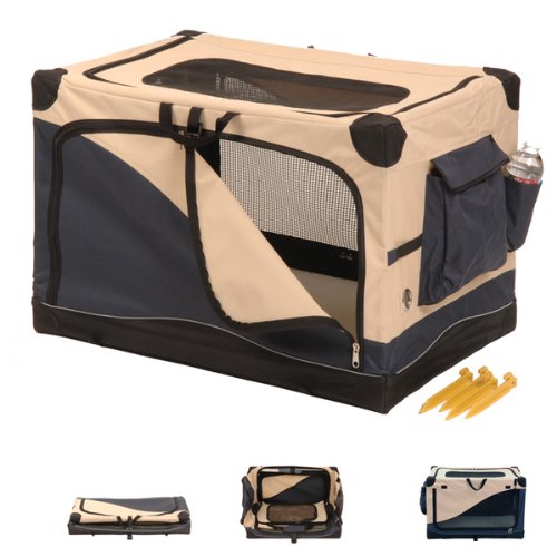 Algopix Similar Product 20 - Soft Side Pet Crate Navy  Tan 42 x