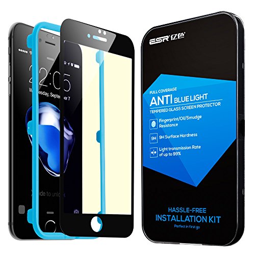 iPhone 7 Plus Screen Protector, ESR iPhone 7 Plus Screen Protector Full Screen Tempered Glass Easy to Install Scratch Proof Edge to Edge Protector for iPhone 7 Plus -Anti Blue Light_Black