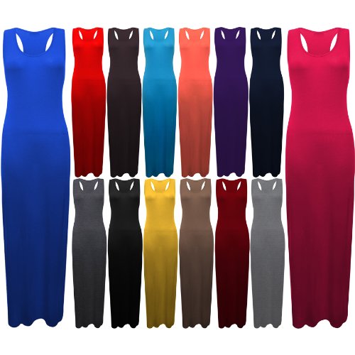Fashion Wardrobe Womens Racer Back Vest Maxi Plain Full Length