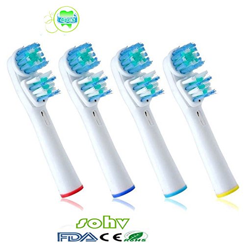 SOHV® Cepillos de recambio compatible con cepillo de dientes eléctrico Oral B Dual Clean (EB417 - 4), 4 unidades (1 x 4)