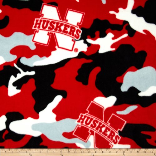 

University of Nebraska Fleece Camo Red Fabric