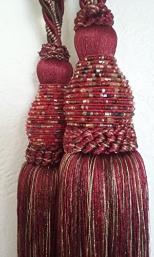 Algopix Similar Product 8 - Elegant Beaded Exotic Burgandy Tiebacks