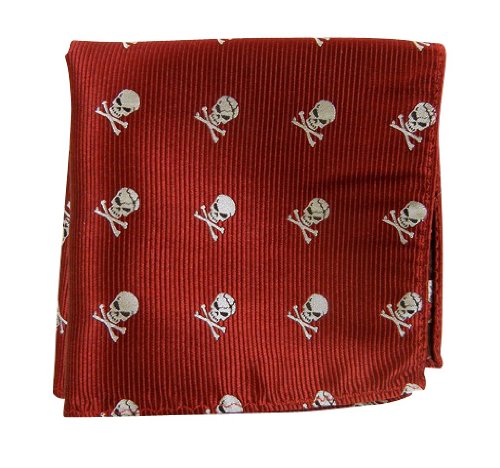 100% Woven Silk Red Skull and Crossbones Patterned Pocket Square