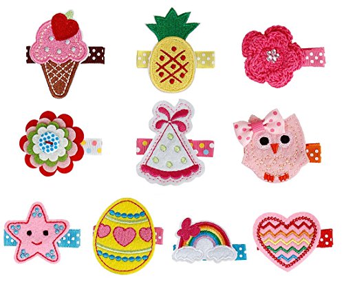 Bundle Monster 10 pc Baby Girls Embroidered Design Fabric Hair Clip Accessories