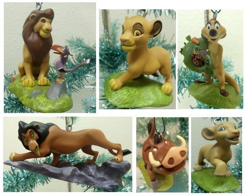 Lion King Set of 6 Holiday Christmas Tree Ornaments Featuring Pumbaa, Mufassa, Scar, Timon, Cub Nala, and Cub Simba
