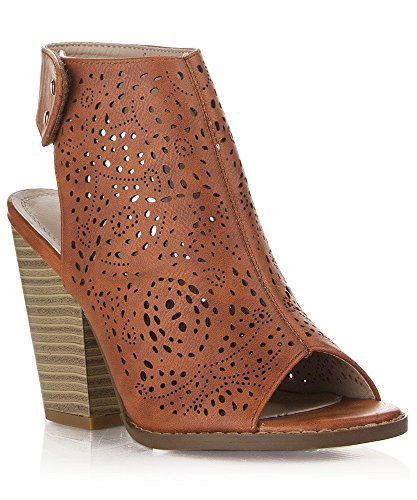 Women's Leatherette Block Chunky Heel Open Toe Caged Ankle Booties Sandals