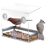 Petfusion Tranquility Window Bird Feeder in PREMIUM LUCITE ACRYLIC. (I) Removable Tray, (Ii) 3 Perches, (Iii) Squirrel Resistant