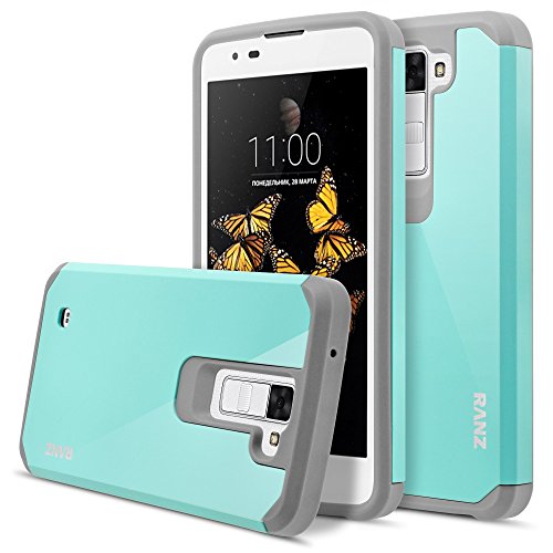 LG Escape 3 Case, LG Phoenix 2 Case, LG K8 Case, RANZ Grey with Aqua Blue Hard Impact Dual Layer Shockproof Bumper Case For LG K8/ LG K350N/ LG Phoenix 2 (AT&T)