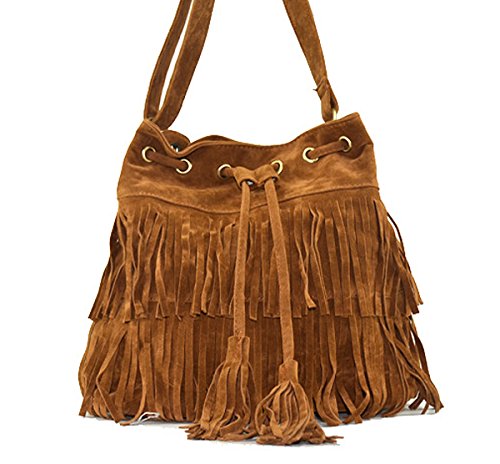 CY Womens Retro Vintage Crossbody Bag Shoulder Bag Cross-body Handbag with Fringe Tassel