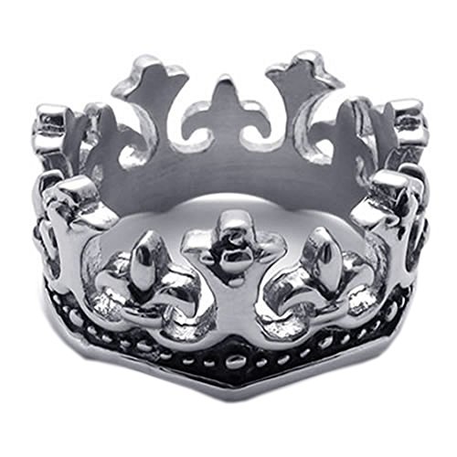 KONOV Vintage Crown Stainless Steel Unisex Mens Womens Ring, Silver Black