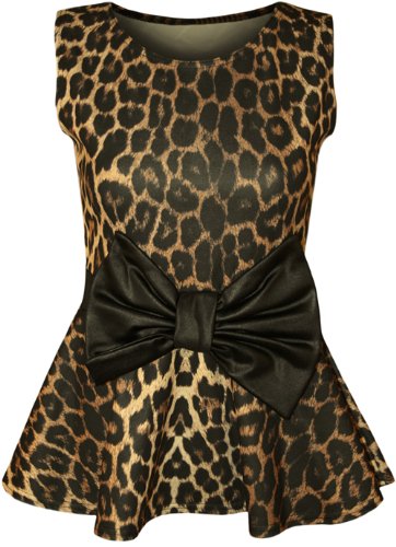 PaperMoon Women's Plus Size Leopard Print Bow Peplum Top