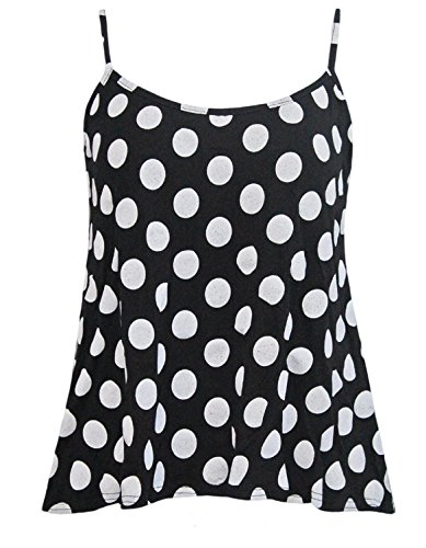 Womens Printed Plus Size Strappy Cami Swing Vest Top Polka Dot