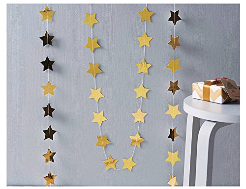 YARBAR Gold Color 7cm Star Garland (13 Feet Long) Wedding Birthday Party