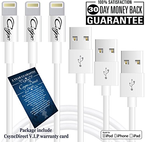 iPhone Charger, CsyncD(TM) (3 Pack) 3ft Lightning To USB Cable Charger [iOS 9 Compatible] for Apple iPhone 6S/6S Plus/6/6 Plus/5S/5/5C/iPad Mini/Air