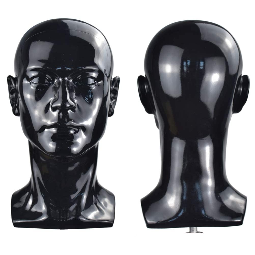 Testa di manichino professionale in pvc nero opaco per parrucche_voghion.com