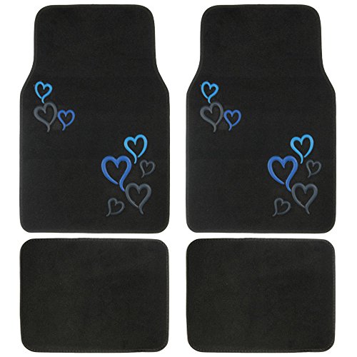 BDK Love Story Blue Design Carpet Floor Mats for Car SUV - 4 Piece Set, Blue, Licensed Prodcuts, Secure Backing
