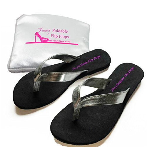 Flip Flops Sandals Foldable shoes EXPANDABLE TOTE BAG Silver Bride Shoes folding PORTABLE fold up sandal