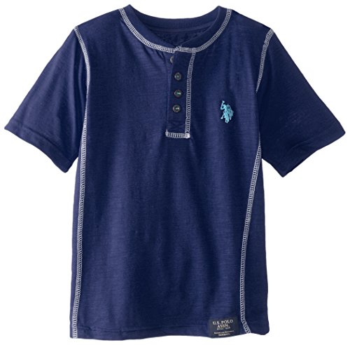 U.S. Polo Assn. Little Boys' Slub Jersey Short Sleeve Henley, Marina Blue, 5/6