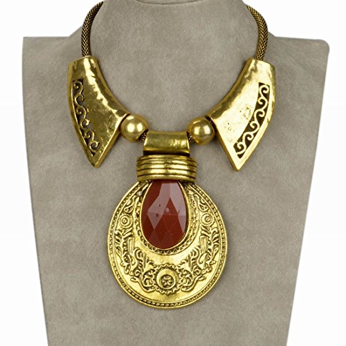 Less Like Vintage Lucite Carved Teardrop Bib Collar Statement Necklace Pendant