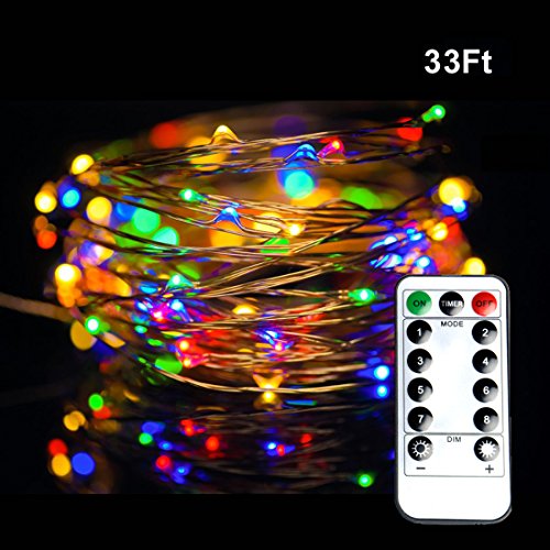 Dimmable String Lights, Aottom 33ft/10m Copper Wire LED String Lights,100 LEDs Christmas Lights with Remote Control For Garden, Patio, Wedding (Colorful)