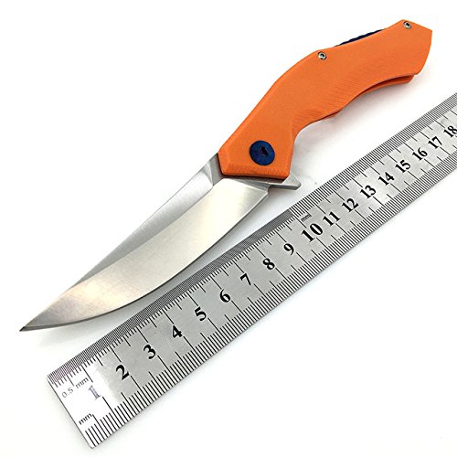 Newst Blue Moon Folding Blade Knife D2 Blade G10 Handle Ball Bearing Flipper Tactical Camping Knives (Orange)