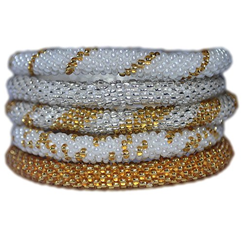 Silver, Gold and White Handmade Bracelets Set, Seed Beads,Nepal, BS101