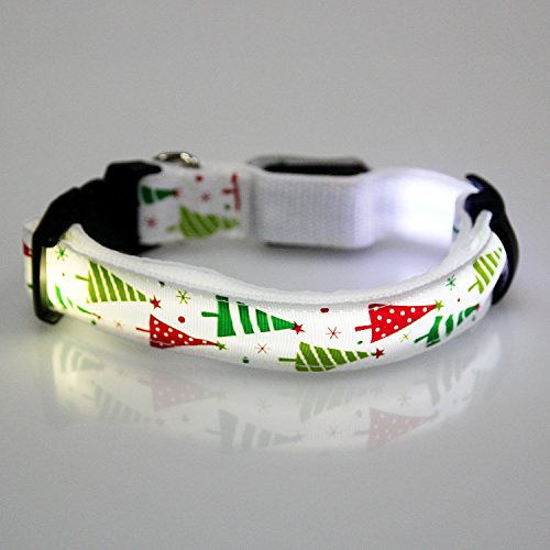 Dog Collar, Itery LED Flashing Lights Dog Collar Pets LED Flash Collar Christmas Tree (White, M)
