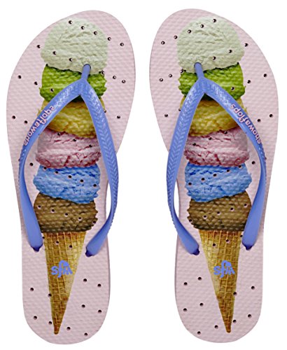 Showaflops Women's Antimicrobial Shower & Water Sandals - Ice Cream Cone 5/6