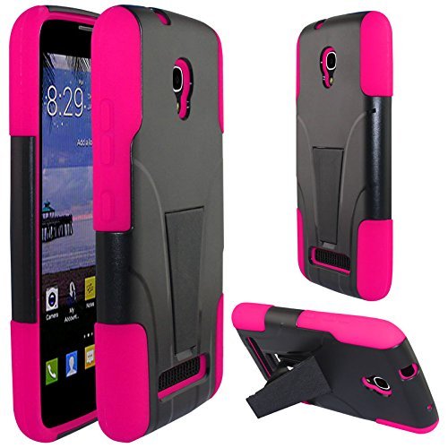 QualityStores® Alcatel One Touch Pop star LTE A845L Prepaid Smartphone Premium Durable Rugged Shell Hybrid Protective Phone Case Cover with Built in Kickstand Pink+ Cleaning Cloth