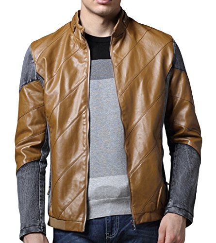 

GP Mens Stylish Denim Splicing Leather Jacket Coats