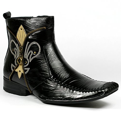 Delli Aldo M-668 Black Mens Square Toe Dress Ankle Boots Shoes Celtic Styled in Italy w/ Leather Lining and Full Side Zipper