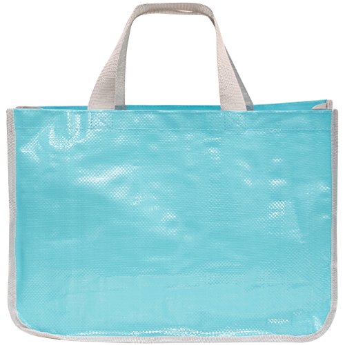 

Reusable Market Grocery Bag Tote - Ibiza Turquoise & Light Gray - Made from Recycled Materials