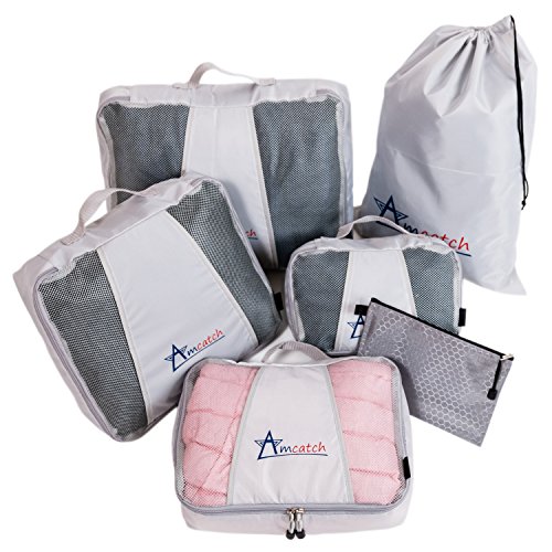 6 Travel Organizers Large Set- 4 Packing Cubes + Versatile Pouch Laundry Bag Eco