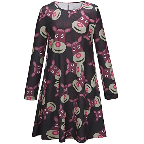 iPretty Mother and Daughter Christmas Xmas Gifts Print Flared Swing Dress Long Sleeve Plus Size Top