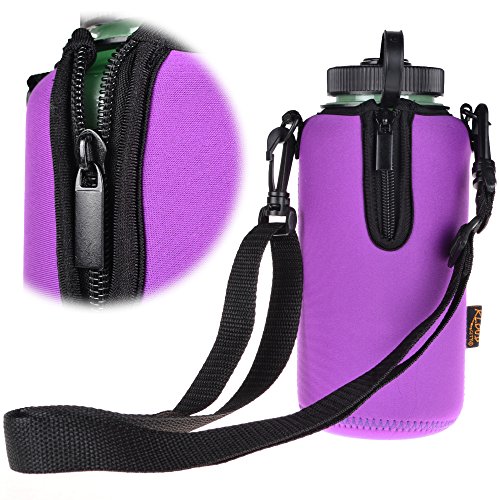 KLOUD City® Neoprene Water Bottle Sleeve Insulator Cooler Koozie with Adjustable Shoulder Strap for 32 Oz.Wide Mouth Sport Water Bottle (Purple)