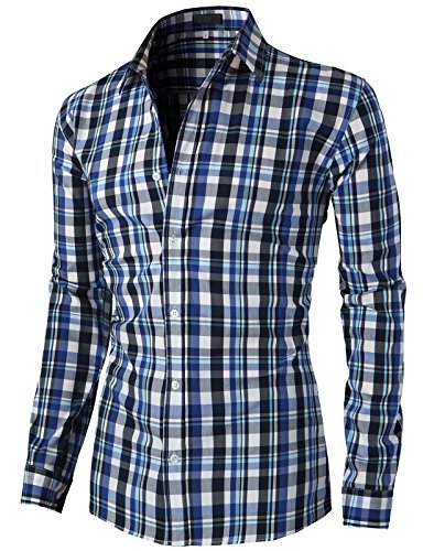 H2H Mens Casual Slim Fit Button Down Shirts Various Styles Check Patterned