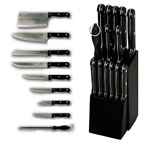 Schäfer 15-teiliges Messer-Set inkl. 1 Messerblock - 1 Kochmesser - 1 Brotmesser - 1 Universalmesser - 1 Hackbeil - 1 Filetiermesser - 1 Tranchiermesser - 6 Steakmesser - 1 Wetzstahl (Schwarz)