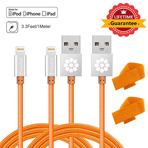 F-color Lightning to USB Data Sync Cable for iPhone 6(4.7) Plus(5.5) 5C 5S 5, iPad Air mini 4th Generation, iPod Touch 5th Generation Nano 7th, Orange
